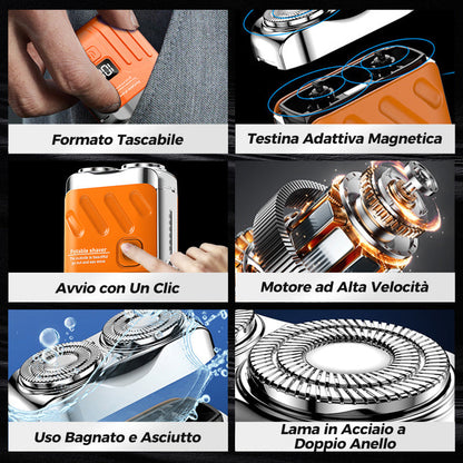 Rasoio Elettrico Rotativo Portatile a Doppio Anello
