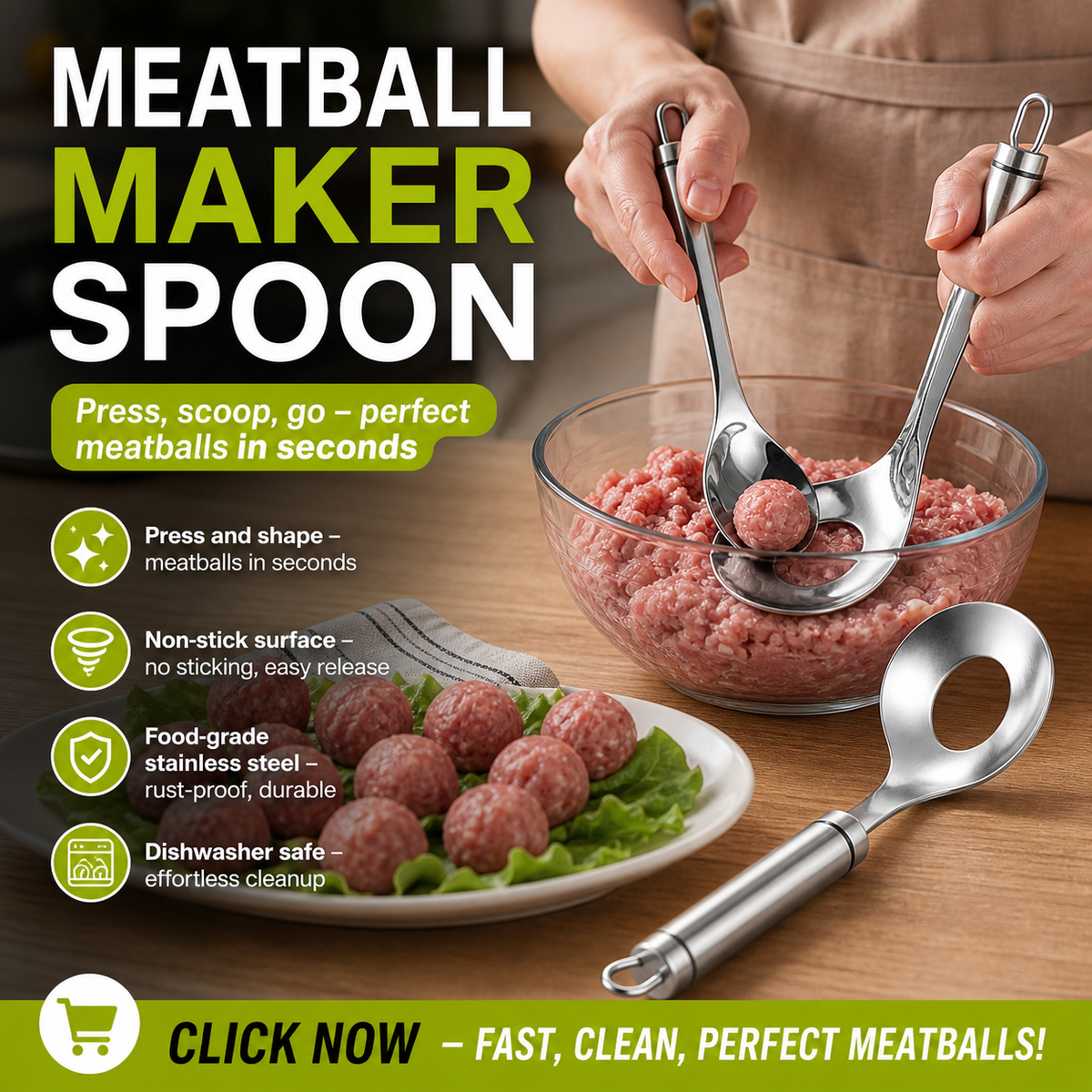 🥟 50% di sconto. Cucchiaio per polpette – antiaderente, raccoglie e scola in un solo movimento. Cucina senza sporcare e risparmia tempo! ✨🍳
