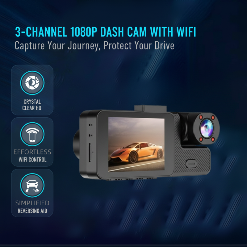 Dash Cam 1080P a 3 Canali con Wi-Fi