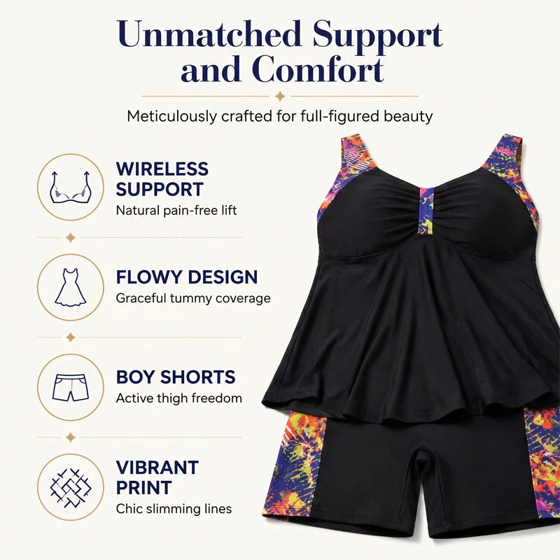 👙 OFFERTA LIMITATA 50% DI SCONTO! 💥 Costume da Bagno Donna Tankini Fluente con Top e Pantaloncini – Controllo Pancia, Boy Shorts, Supporto ✨