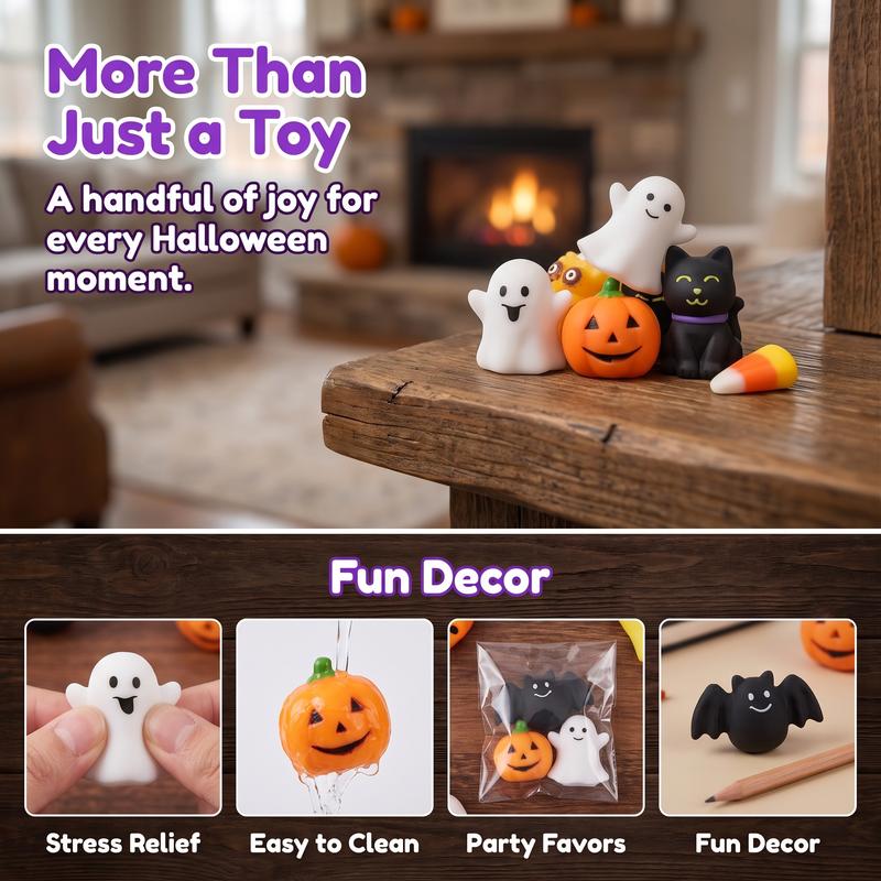 🔥 Set di giocattoli antistress a lento ritorno elastico per Halloween, con i classici disegni di zucca, fantasma e pipistrello. Realizzato in materiale TPR ultra morbido, è altamente elastico, lavabile e resistente. Include 24 modelli diversi.