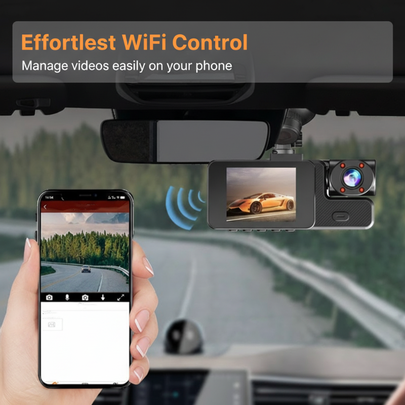 Dash Cam 1080P a 3 Canali con Wi-Fi