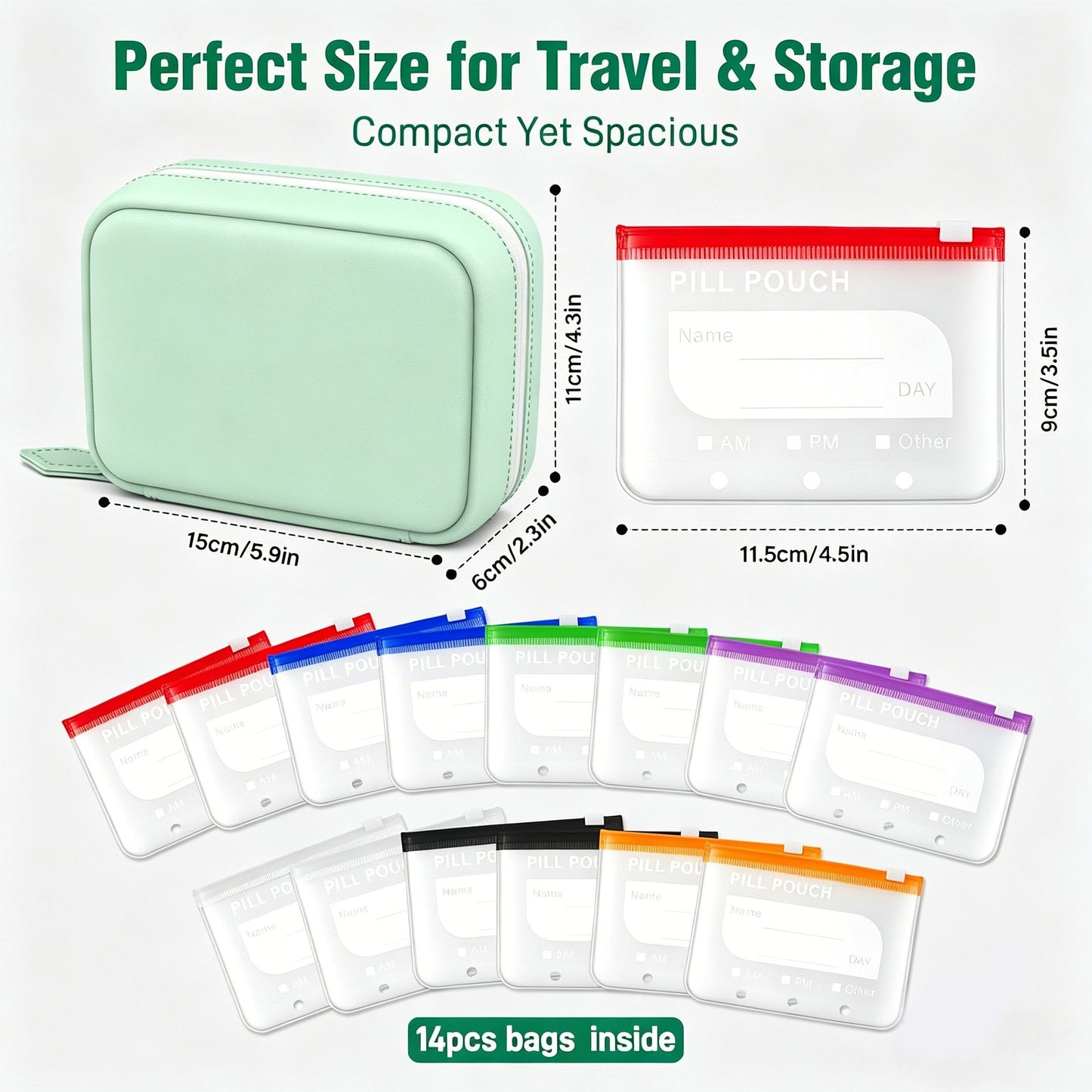 💊 A8 Organizer Impermeabile 14 Bustine Portapillole Codificate a Colori – Custodia da Viaggio Settimanale in Stile Raccoglitore per Pillole, Vitamine e Integratori💊