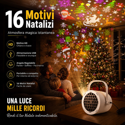 ✨OLTRE 50.000 PEZZI VENDUTI!🎅Proiettore natalizio USB🎄16 motivi festivi, angolo regolabile, portatile! Crea subito l’atmosfera di Natale a casa tua🎇