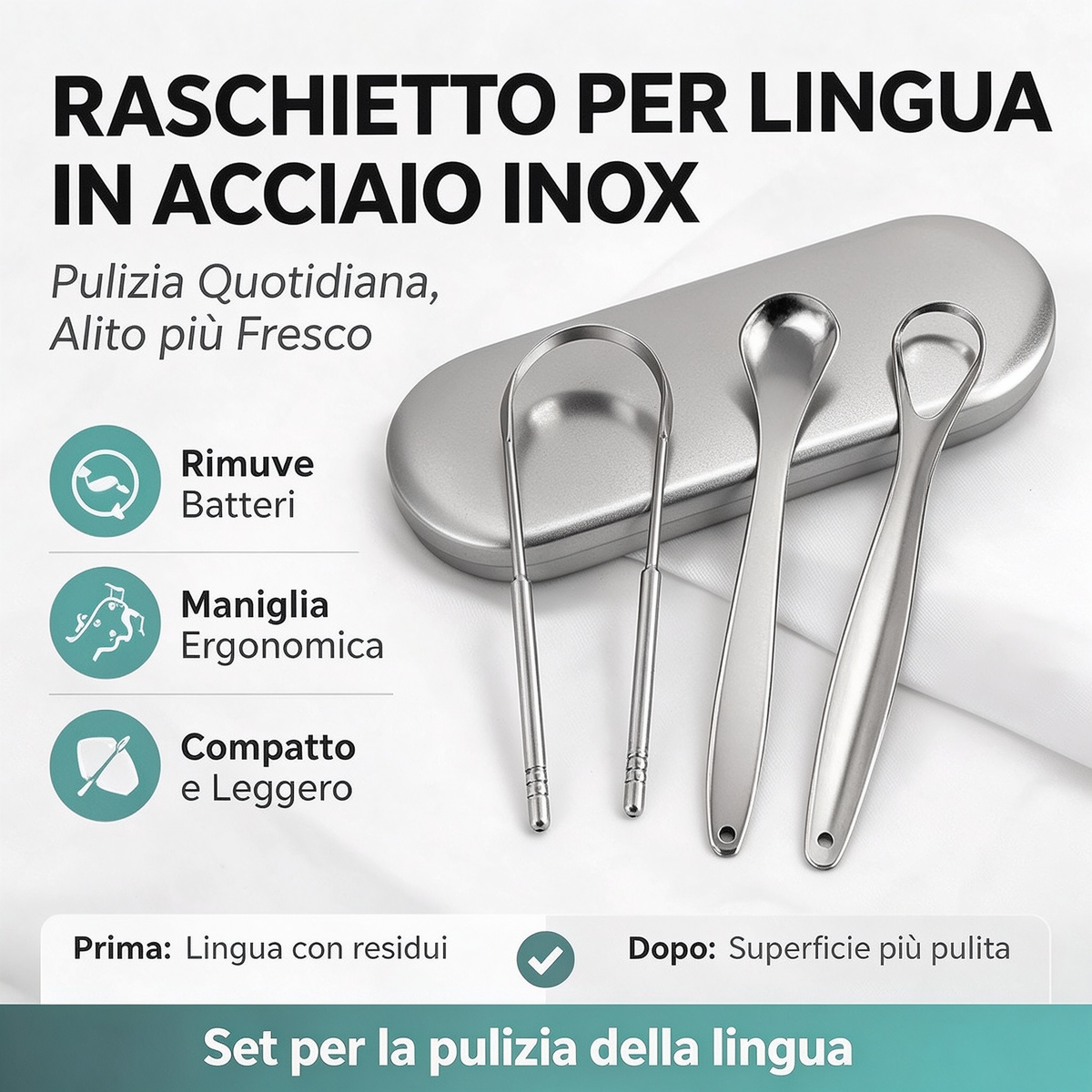 😮‍💨Alito cattivo? Raschietto per lingua in acciaio inox, igiene orale profonda in pochi secondi ✨