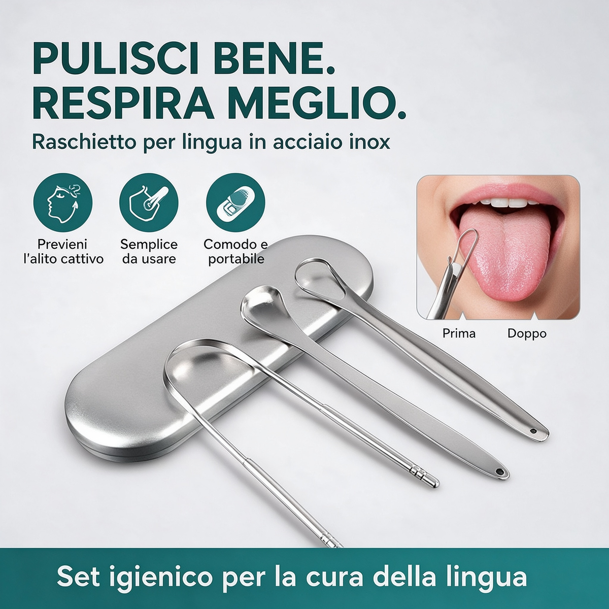😮‍💨Alito cattivo? Raschietto per lingua in acciaio inox, igiene orale profonda in pochi secondi ✨