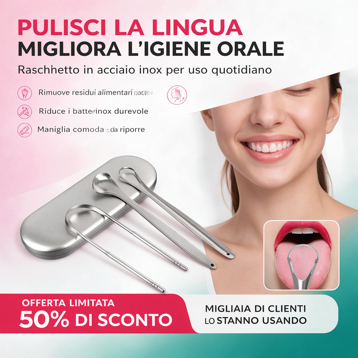😮‍💨Alito cattivo? Raschietto per lingua in acciaio inox, igiene orale profonda in pochi secondi ✨