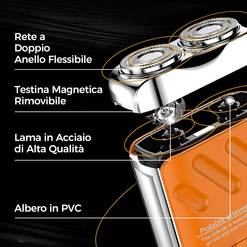Rasoio Elettrico Rotativo Portatile a Doppio Anello