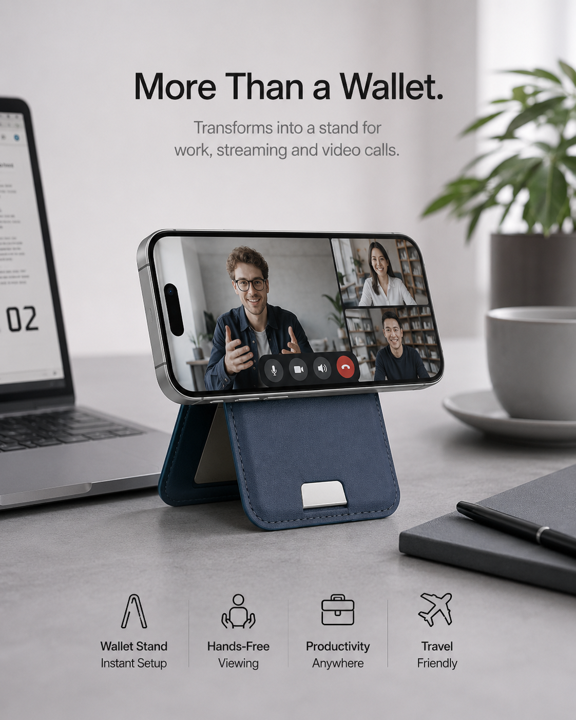 Portafoglio intelligente MagSafe in vera pelle nappa – con Apple Trova il mio™ e Google Find Hub™, protezione RFID e ricarica wireless.