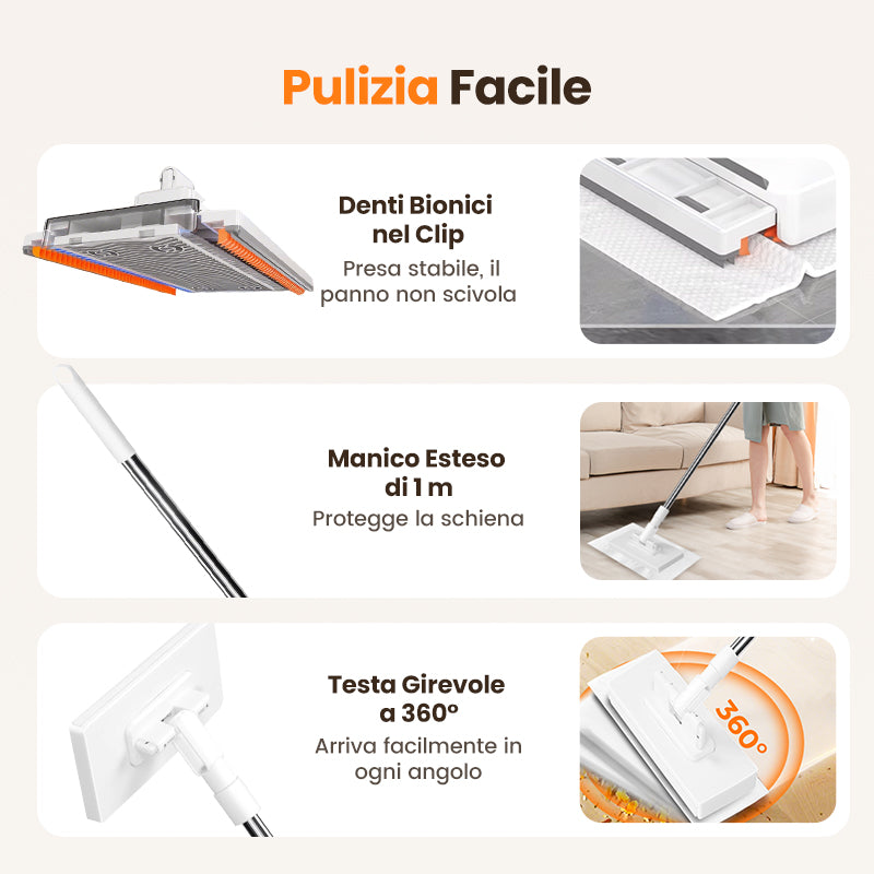 Scopa monouso per la polvere, con 4 panni riutilizzabili
