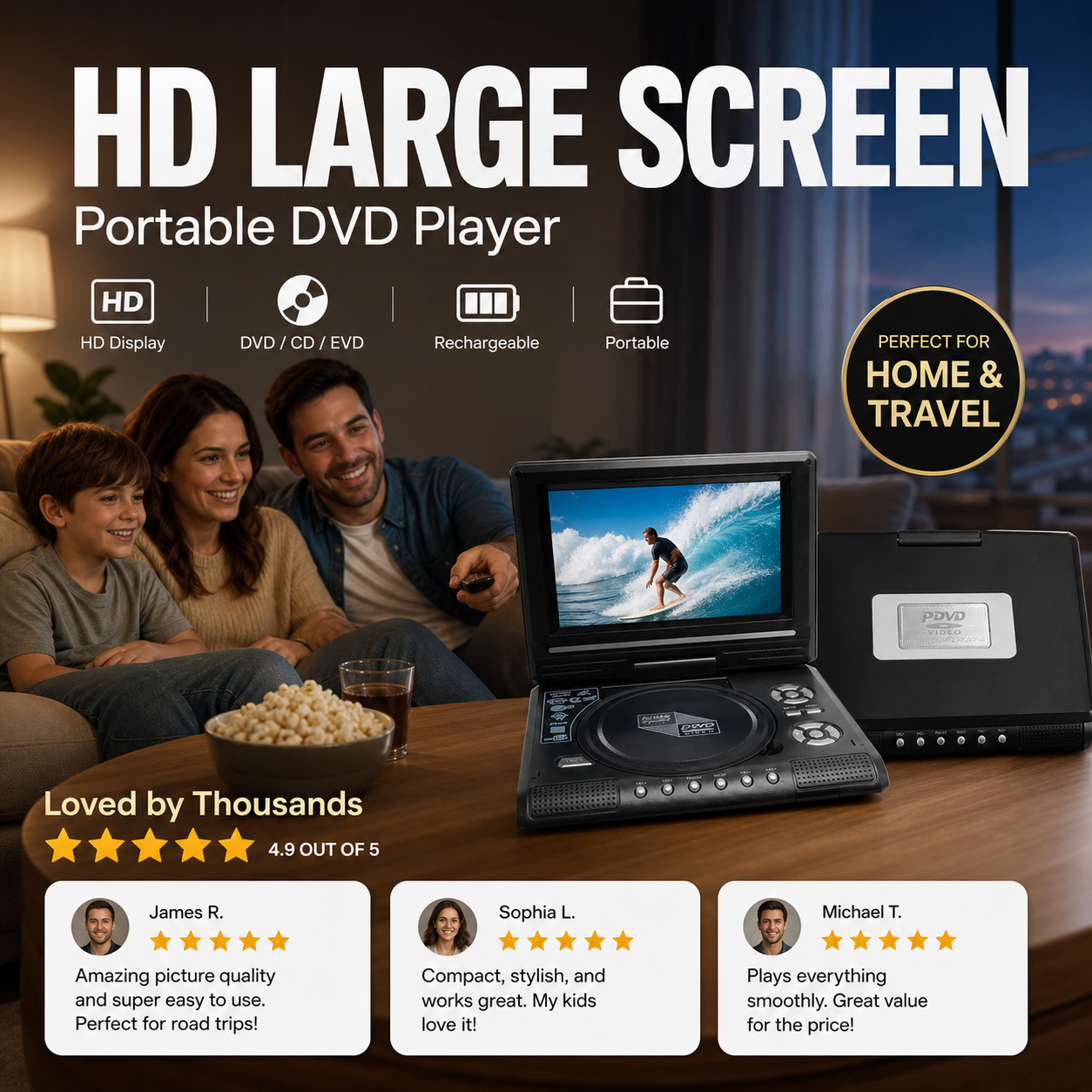 🔥 NOVITÀ 2026: 50% DI SCONTO – Lettore DVD/EVD Portatile HD 7,8" – L'Intrattenimento Definitivo in Viaggio – Grande Schermo HD – Ricaricabile – Riproduce DVD, CD, USB & SD – Perfetto per Casa e Auto 📺🎬✨