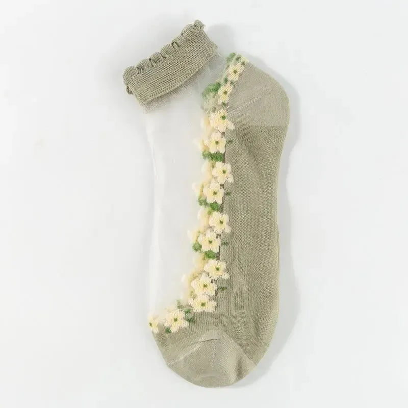 🌺Calzini alla caviglia da donna in pizzo floreale – Primavera/Estate