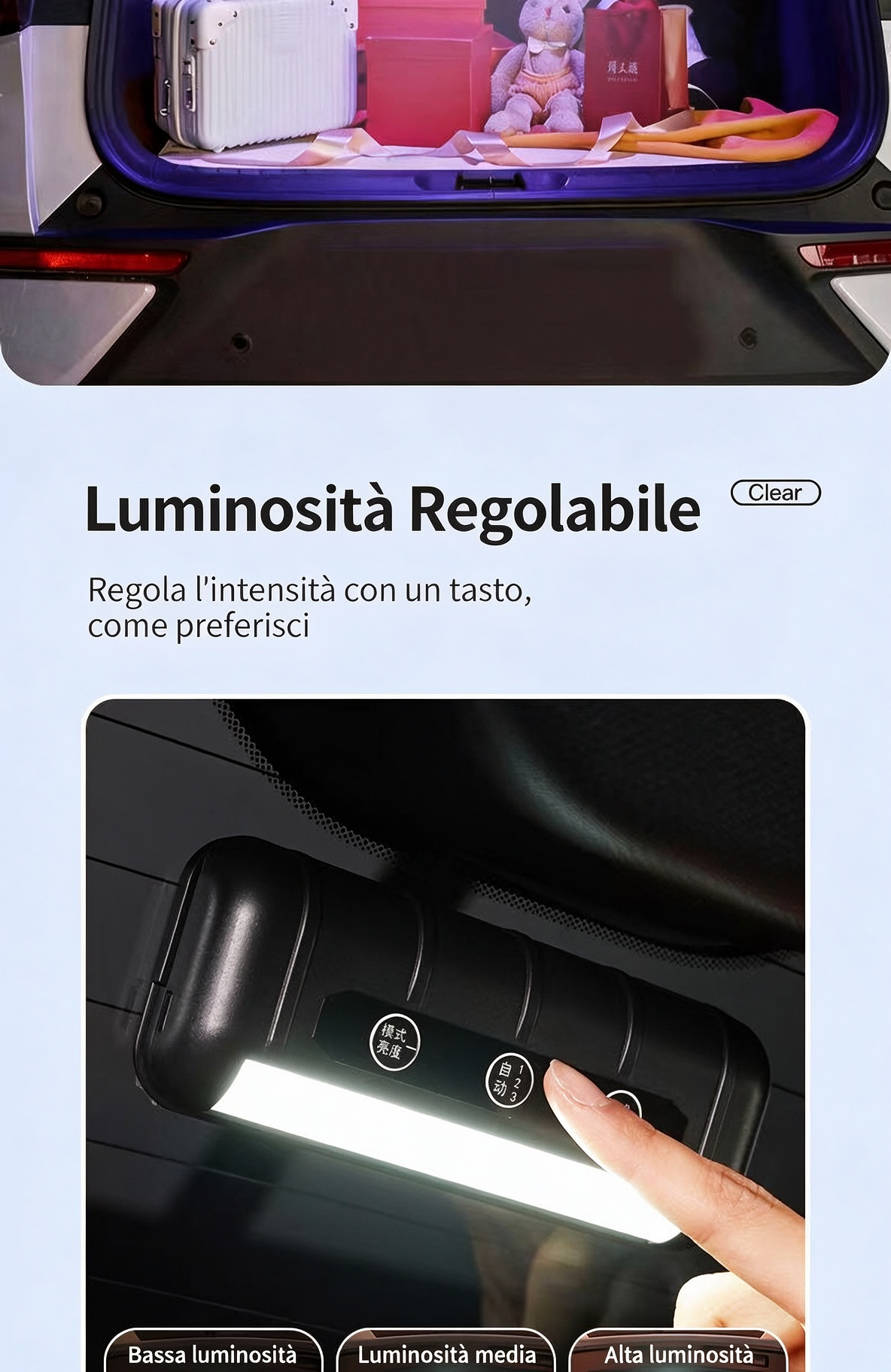🔆Luce LED per Bagagliaio Auto Solare – Sensore Automatico, Senza Fili, 6 Colori, per SUV e Veicoli