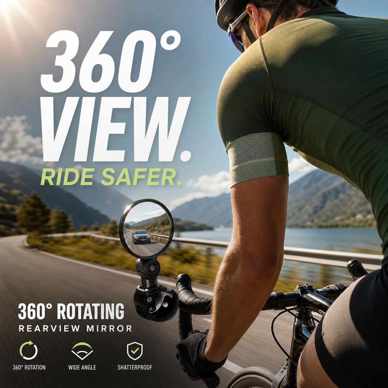 ⏳Time-Limited Special⏰360° Rotating Rearview Mirror – Clear view behind, no more neck twisting. Fits bikes, e‑bikes & motorcycles. Tool‑free silicone strap! 🛡️✨