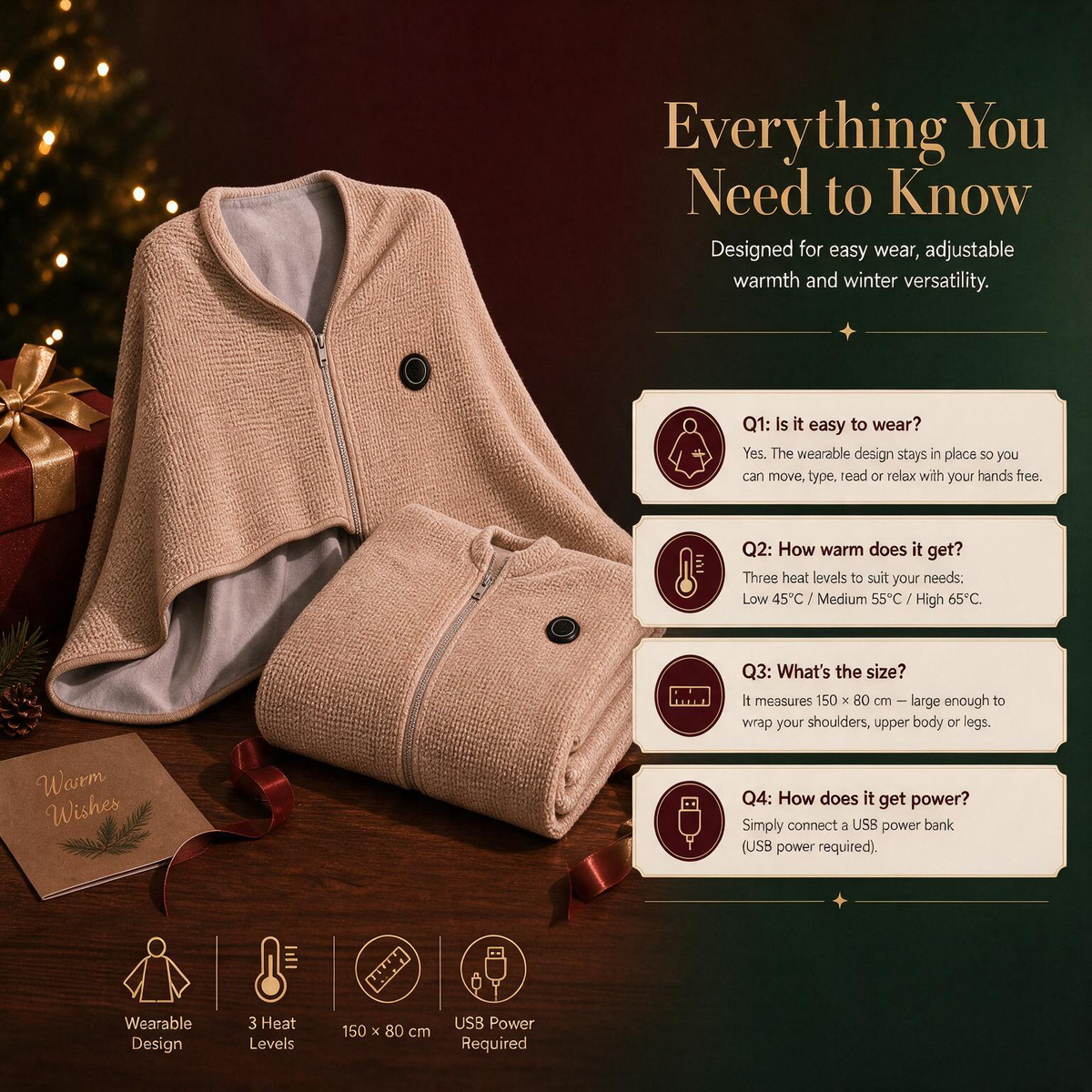 ❄️ I preferiti dell’inverno 🔥 Scialle coperta riscaldato USB – Mantella elettrica portatile per un caldo comfort invernale nel Regno Unito