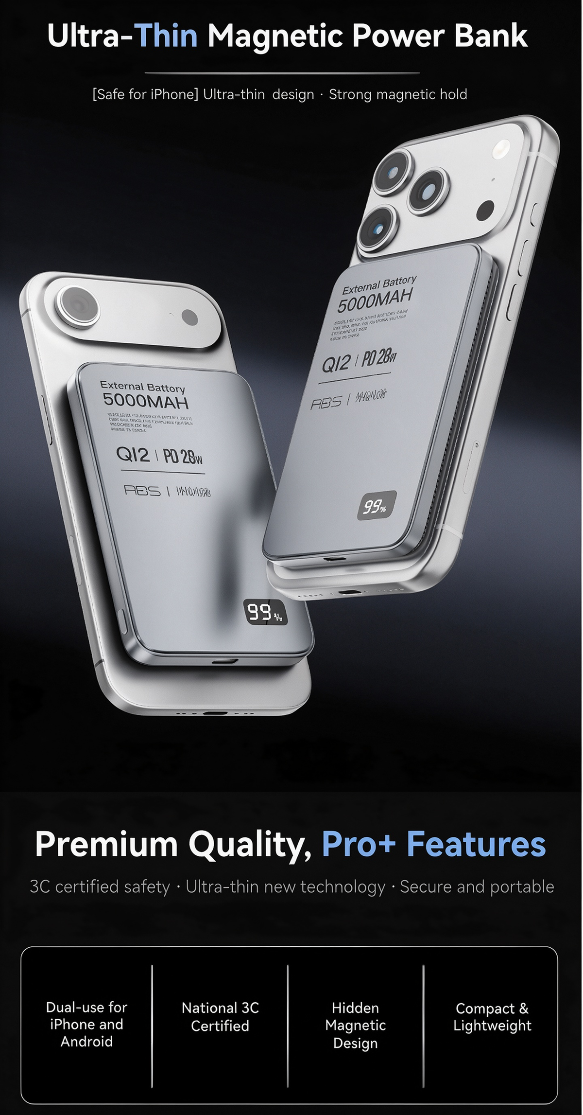 ⚡Power Bank Magnetico Slim✨Batteria esterna wireless 15W + PD 20W. Corpo in metallo con display LED, ricarica rapida. Compatibile con iPhone, Watch e auricolari. Leggero e compatto, ricarica i tuoi dispositivi ovunque ti trovi!