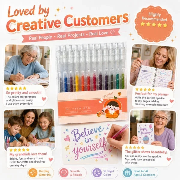 ⏳Ultimo giorno – Prezzo speciale: €19.99!! 💥🎁Set di penne gel glitterate – Scrittura fluida🎨