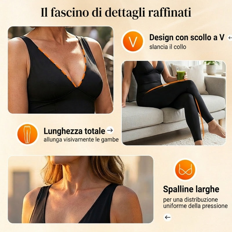 Tuta ad alta elasticità con scollo a V per fitness e yoga