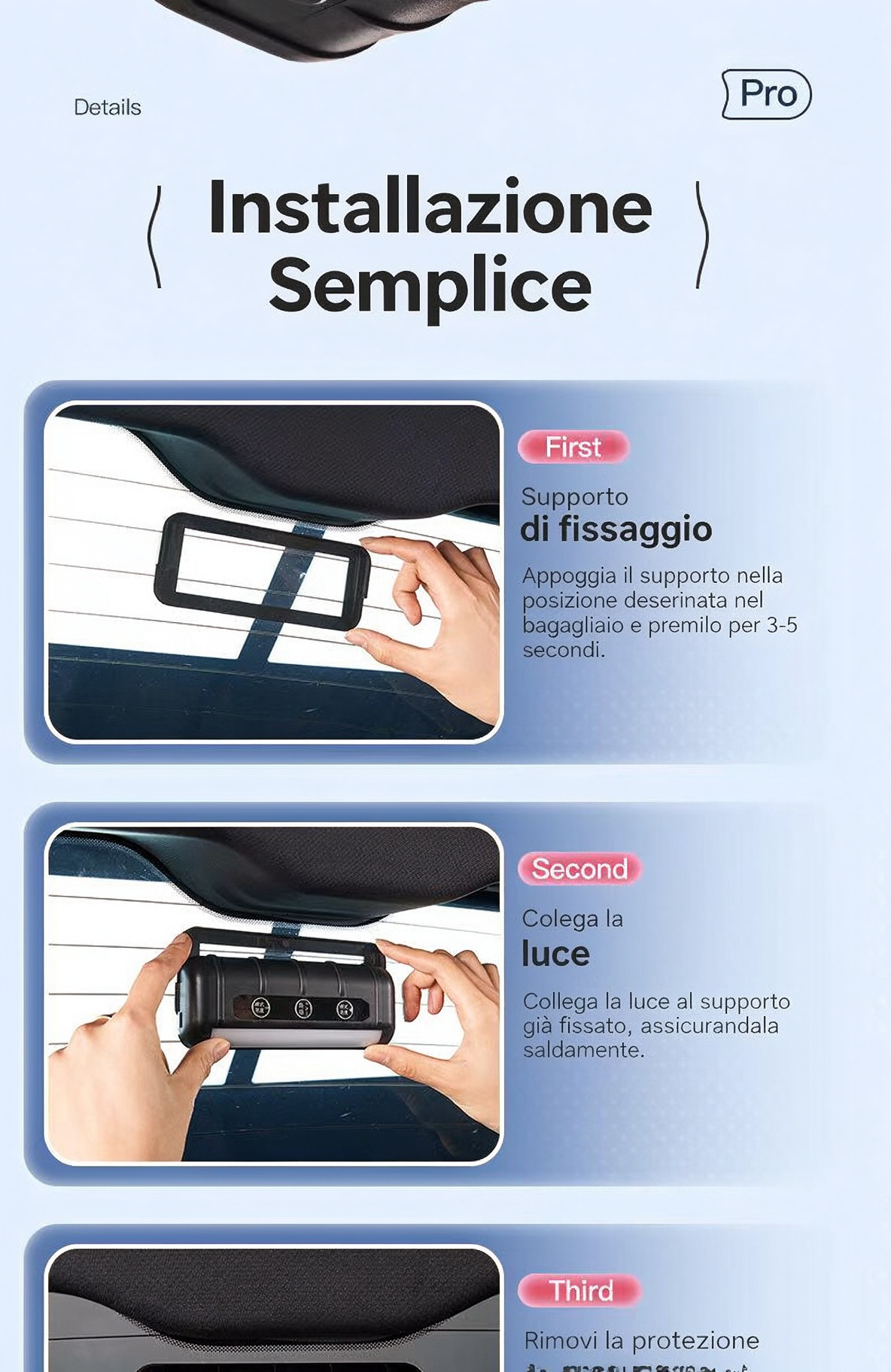 🔆Luce LED per Bagagliaio Auto Solare – Sensore Automatico, Senza Fili, 6 Colori, per SUV e Veicoli