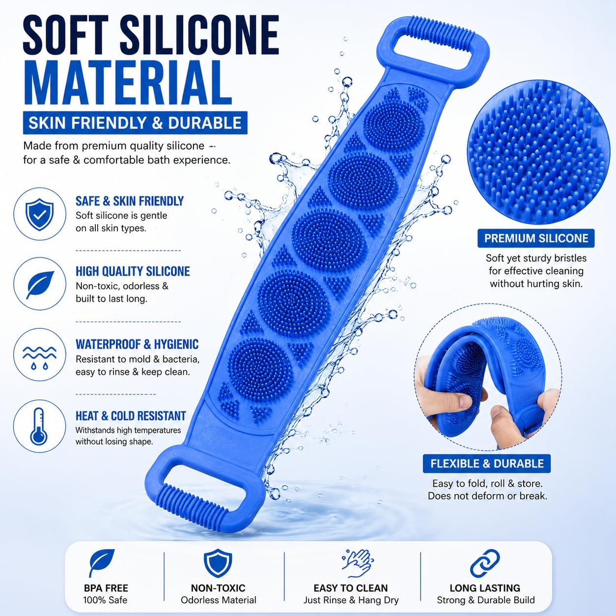 🧼Spazzola Esfoliante in Silicone per la Schiena, Doppio Lato con Setole Morbide in Silicone