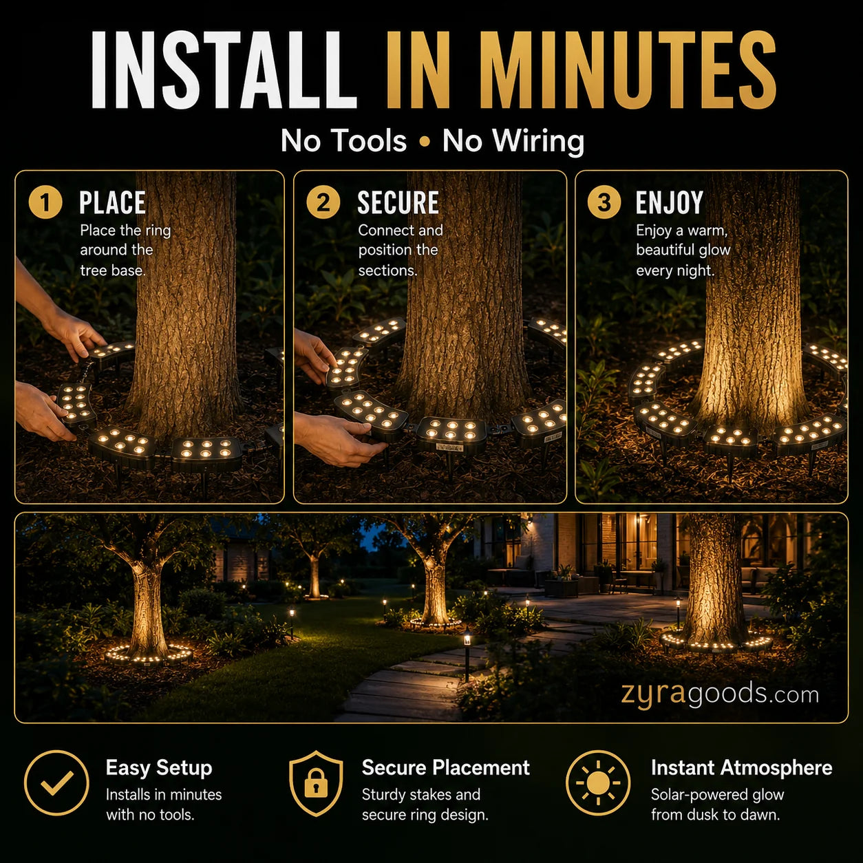 🌳💡 Illuminazione ad Anello per Alberi – Faretti da Esterno Impermeabili per Alberi, Colonne e Giardino