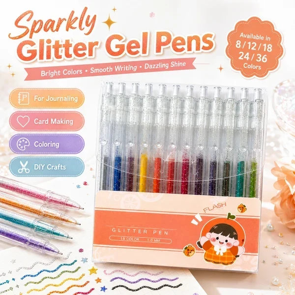 ⏳Ultimo giorno – Prezzo speciale: €19.99!! 💥🎁Set di penne gel glitterate – Scrittura fluida🎨