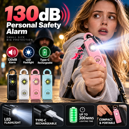 🚨Allarme personale di sicurezza ricaricabile Type-C✨130dB suono forte + torcia LED e luce stroboscopica SOS. Piccolo e portatile, avviso batteria scarica, antiurto. Perfetto per donne, bambini e anziani per emergenze✅
