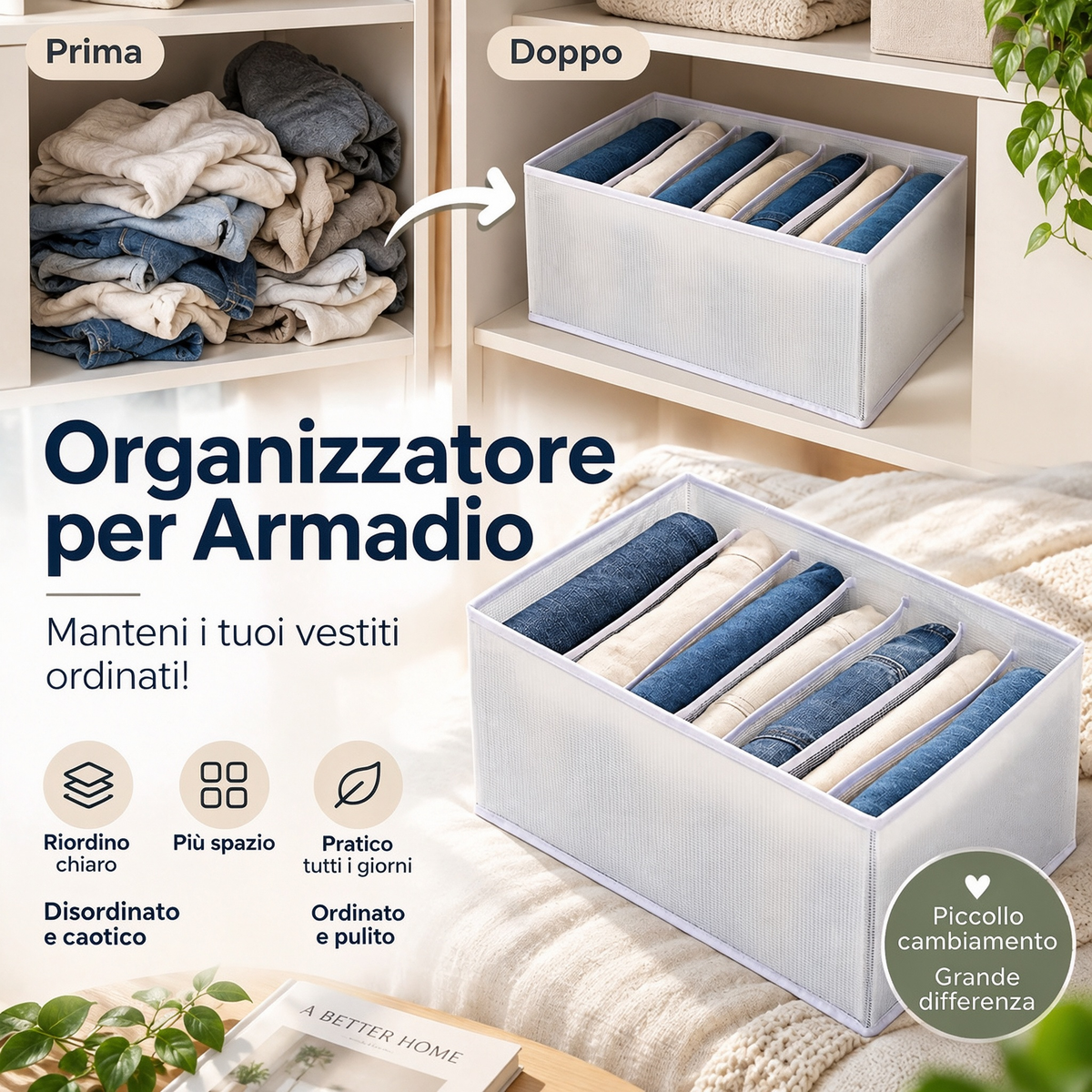 ✨Organizer per cassetti e armadi a 7 scomparti👕Per riporre maglie, calze, biancheria intima. Mantiene l’ordine, evita il disordine nel guardaroba. Morbido e resistente, pieghevole quando non serve.