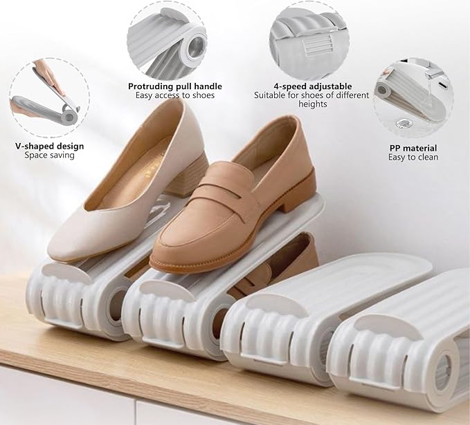 Organizzatore per scarpe – Doppio ripiano salvaspazio, supporti regolabili – PP ecologico, facile da pulire – Indispensabile per la scarpiera! 🛡️💨