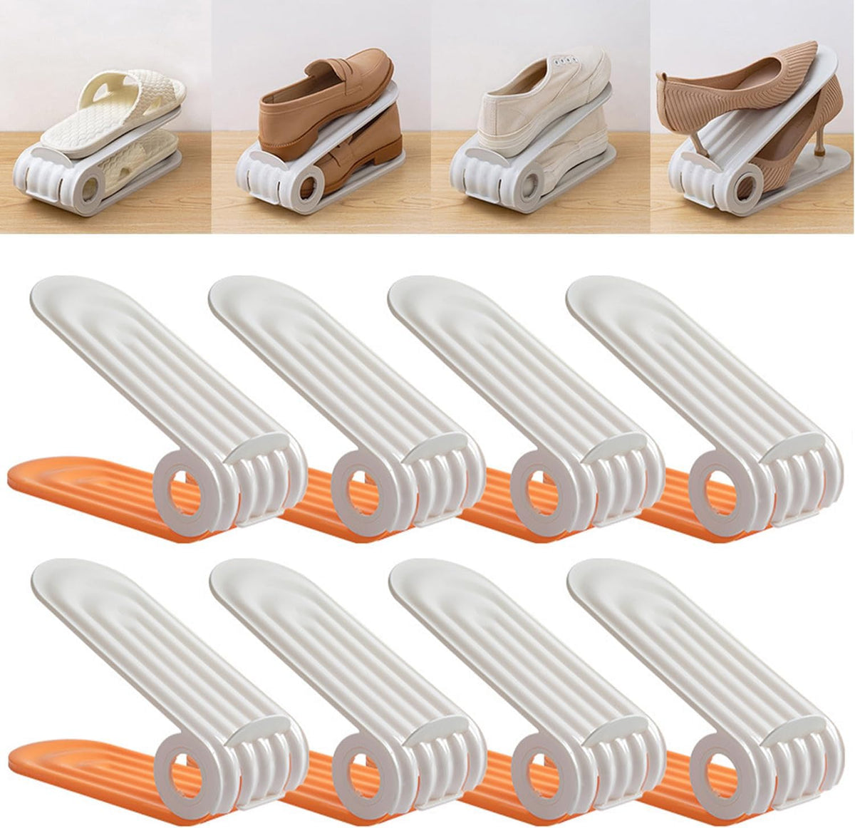 Organizzatore per scarpe – Doppio ripiano salvaspazio, supporti regolabili – PP ecologico, facile da pulire – Indispensabile per la scarpiera! 🛡️💨