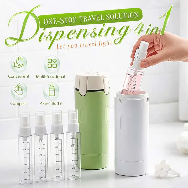🧴 50% DI SCONTO! ✨ Set Flaconi da Viaggio 4-in-1 Ricaricabili – Senza Perdite, Compatti & Organizzati ✈️