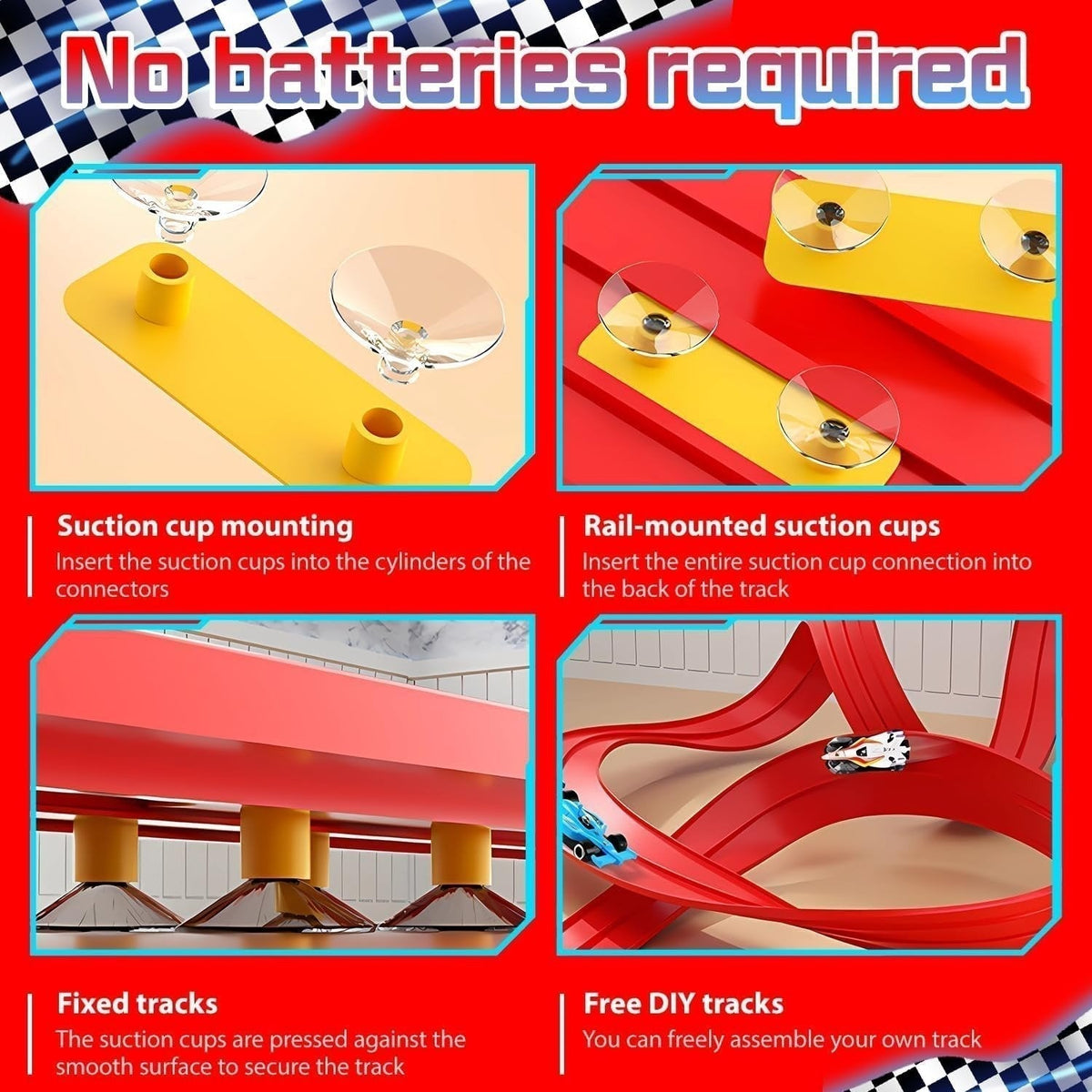 🏎️✨ Set pista da corsa flessibile per bambini – Dì Addio ai percorsi rigidi e monotoni! 🚫 Senza attrezzi, si attacca con ventose, arrotolabile per riporre, con macchinine in lega 🧸
