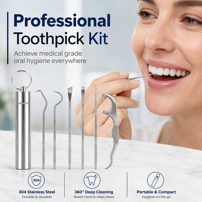 🦷✨ Set stuzzicadenti in acciaio inossidabile – Dì Addio ai Residui Tra i Denti! 🚫 Riutilizzabili, Multiuso e Portatili per Ogni Giorno 🍃
