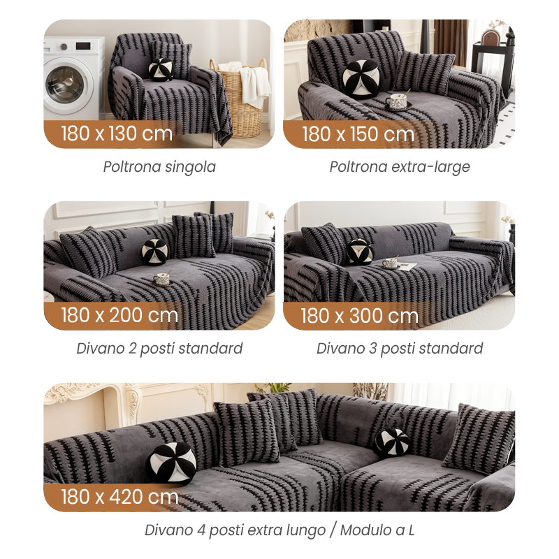 🛋️✨ Copridivano in Peluche Morbido & Antiscivolo – 9 Colori, 5 Misure (180x130cm a 180x420cm) – Protezione Elegante per Divano 1-4+ Persone 🏠💕