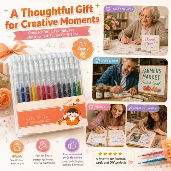⏳Ultimo giorno – Prezzo speciale: €19.99!! 💥🎁Set di penne gel glitterate – Scrittura fluida🎨