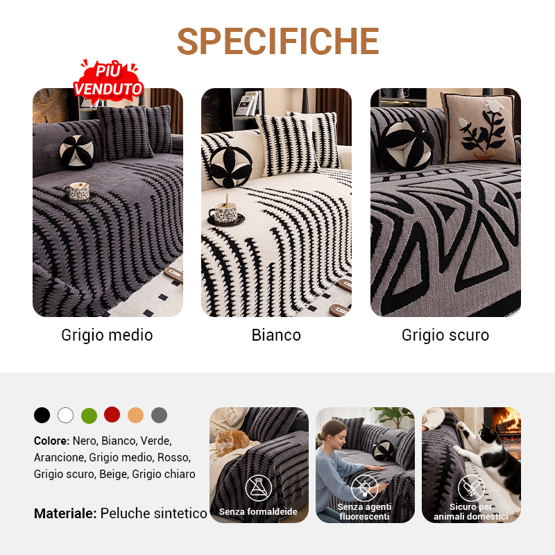 🛋️✨ Copridivano in Peluche Morbido & Antiscivolo – 9 Colori, 5 Misure (180x130cm a 180x420cm) – Protezione Elegante per Divano 1-4+ Persone 🏠💕