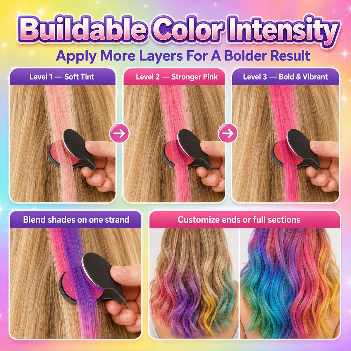 🌈 Set di gessetti colorati temporanei per capelli – 12 colori, facile applicazione a clip, si lava con lo shampoo. Perfetto per feste e cosplay! ✨🎉