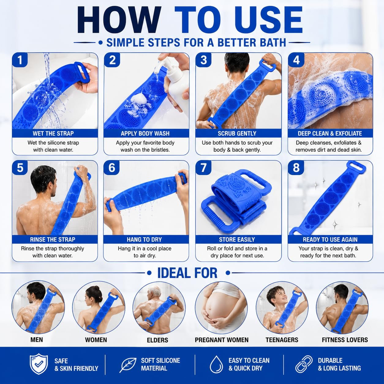 🧼Spazzola Esfoliante in Silicone per la Schiena, Doppio Lato con Setole Morbide in Silicone