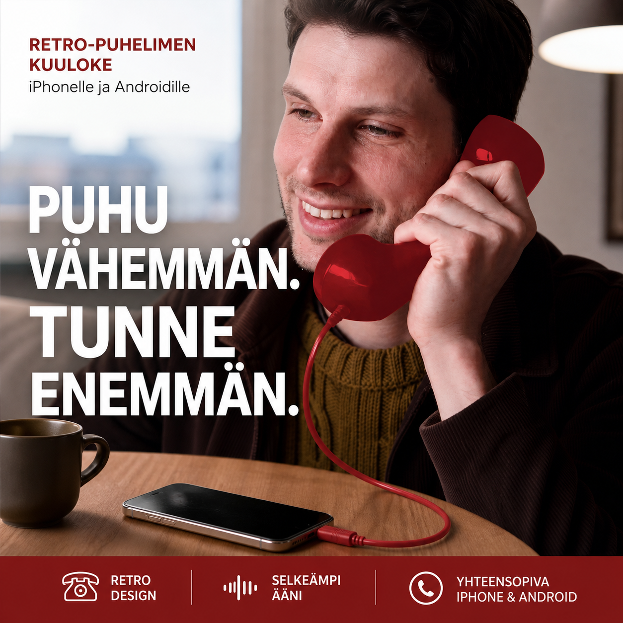 🎄Joulumyynti📞Retro-puhelimen kuuloke iPhonelle ja Androidille, Type-C-liitännällä varustettu vanhanaikainen puhelimen kuuloke HD-mikrofonilla ja kaiuttimella