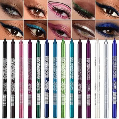 🎁Super Offerta💜 50.000 unità vendute✨ Set di 14 eyeliner gel waterproof Caratteristiche: finiture metallizzate e perlacee Formula a lunga tenuta, a prova di sbavature✨