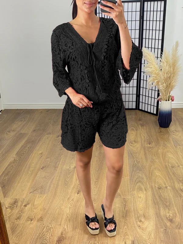 💕Promozione ultimo giorno - 49% DI SCONTO🎁Abito casual corto in pizzo con scollo a V