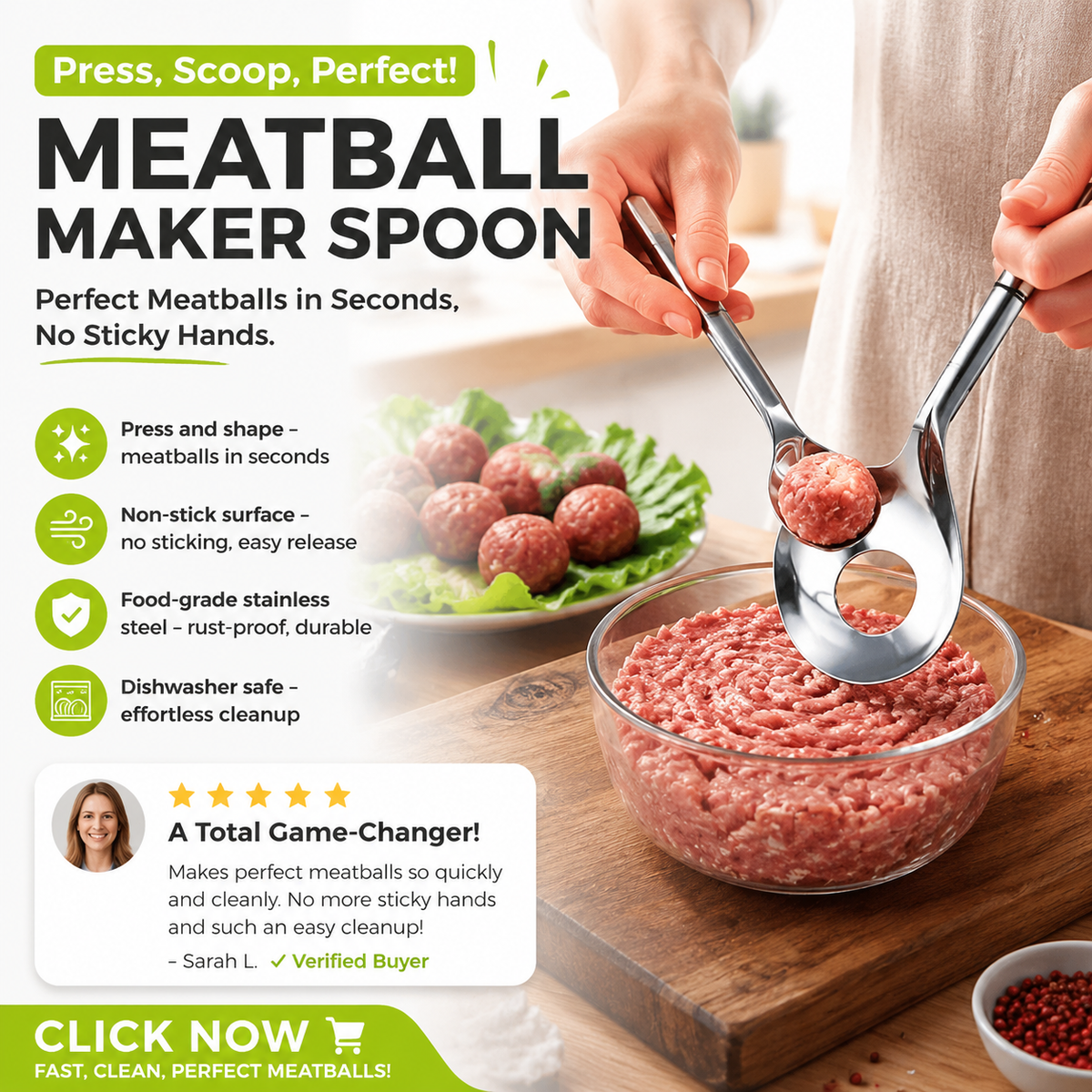 🥟 50% di sconto. Cucchiaio per polpette – antiaderente, raccoglie e scola in un solo movimento. Cucina senza sporcare e risparmia tempo! ✨🍳