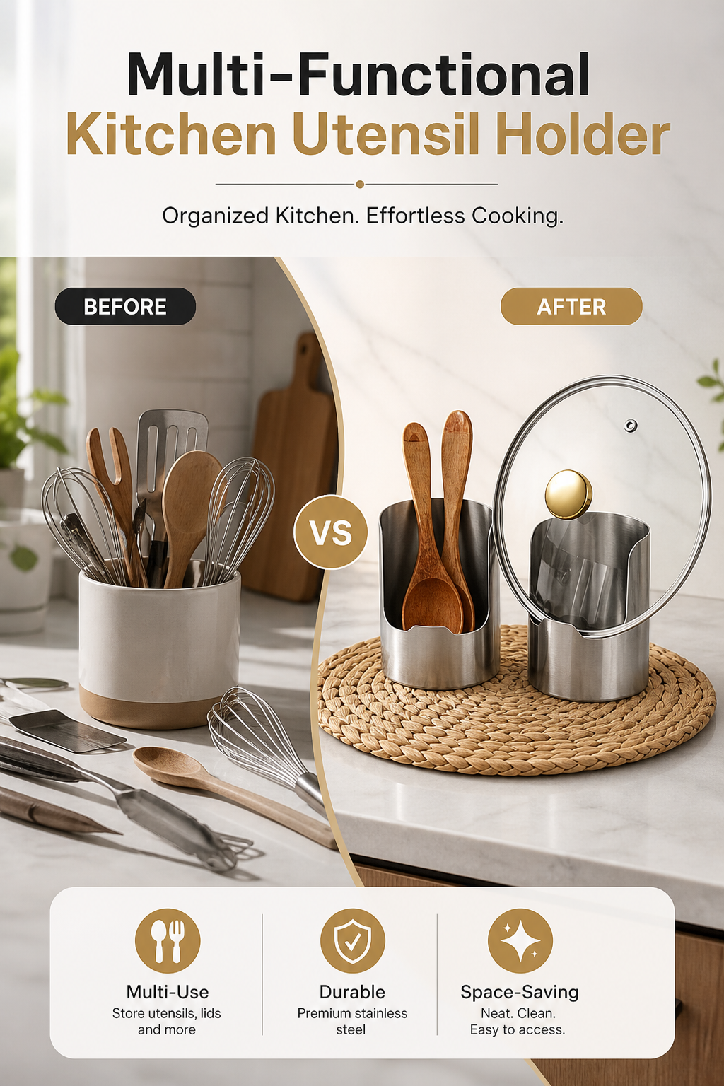 🔥 50% KORTING 🍳 Multifunctionele keukengerei-organizer | Stevig roestvrij staal voor duurzaamheid · Ruimtebesparend verticaal ontwerp · Makkelijk schoon te maken en vetafstotend