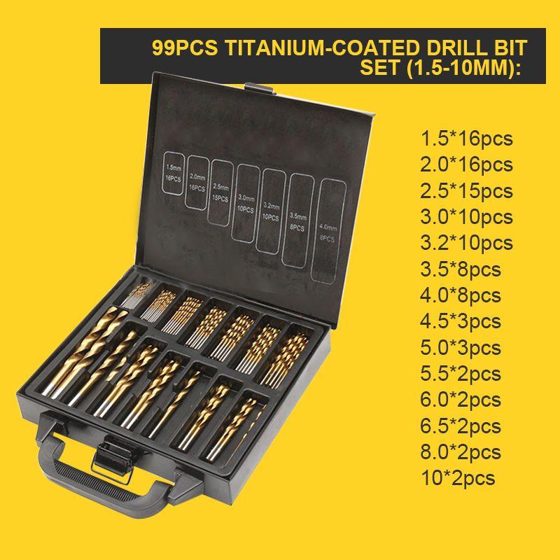 🔧🔥 Sconto del 50% per un periodo limitato! Non bruciate più le vostre punte da trapano come fossero falò! Questo set di 99 punte da trapano in acciaio rapido al titanio presenta un design a doppia scanalatura a U per rimuovere tutti i trucioli.