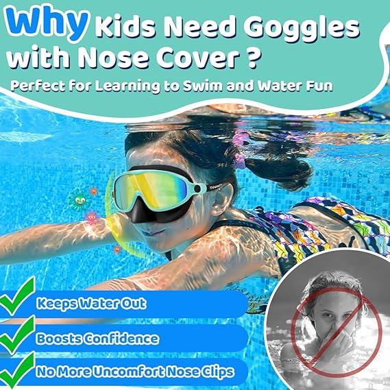 🔥OFFERTA LIMITATA: 50% DI SCONTO!!🏆Il numero 1 nelle vendite🏊‍♀️Occhialini da nuoto per bambini con montatura larga, impermeabili e antiappannamento in HD