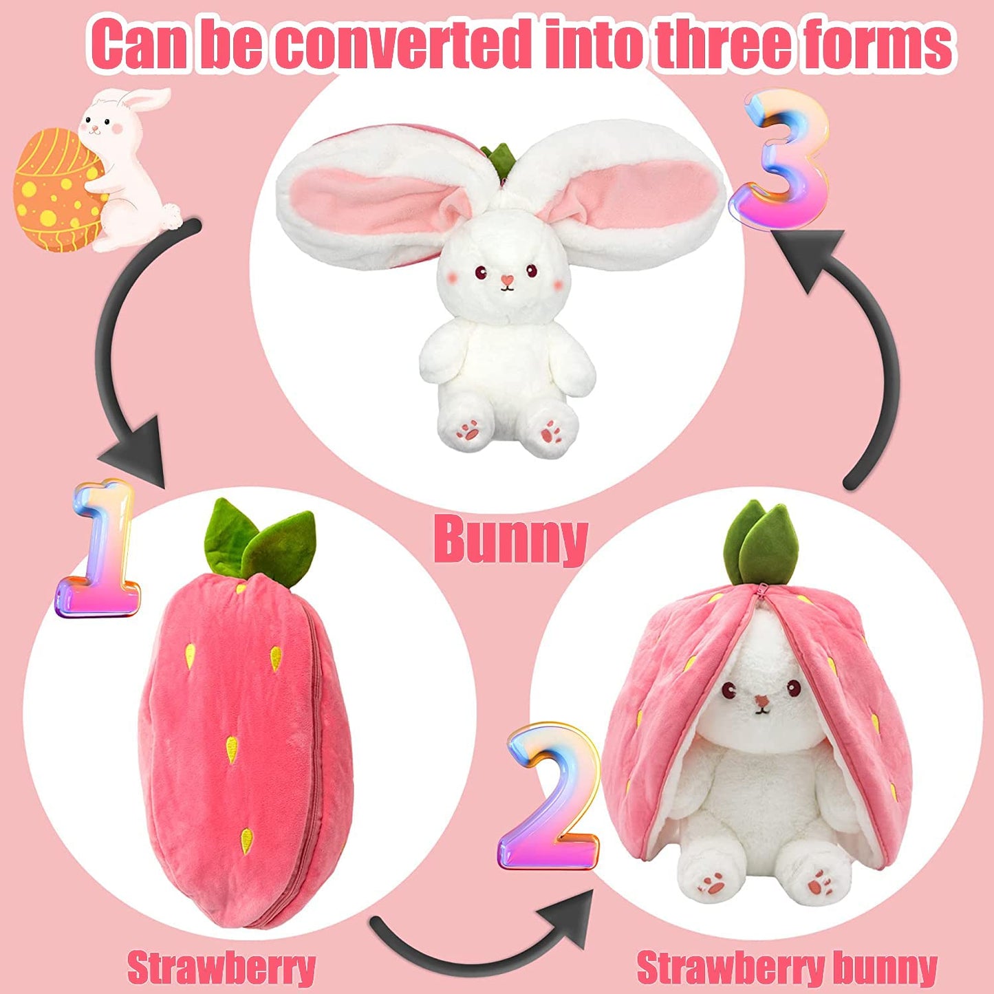 🍓Coniglietto Fragola si Trasforma in Coniglietto🎀 Peluche Frutto Bambola🐰