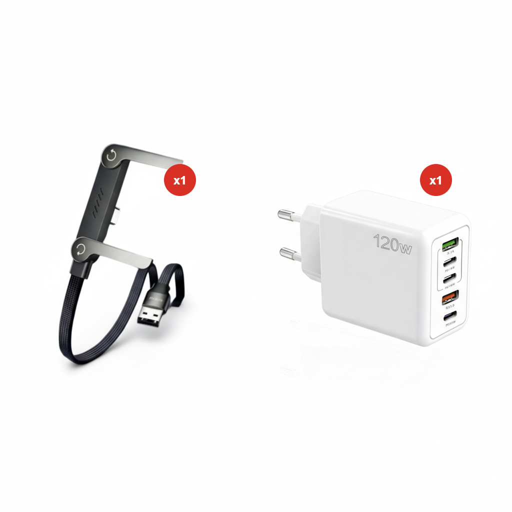 ⚡Cavo di ricarica invisibile 2 in 1 – Cavo di ricarica rapida da 240 W con supporto per telefono integrato