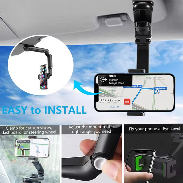 Supporto per telefono da auto girevole e retrattile