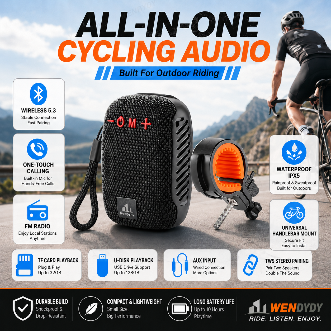 🥳SUPER OFFERTA 2026🥳💞50.000+ VENDUTI!🔥50% DI SCONTO! Cassa Bluetooth Impermeabile per Bici – IPX5, Stereo TWS, Vivavoce, supporto sicuro, 70m di portata. Goditi la musica mentre pedali! 🚲