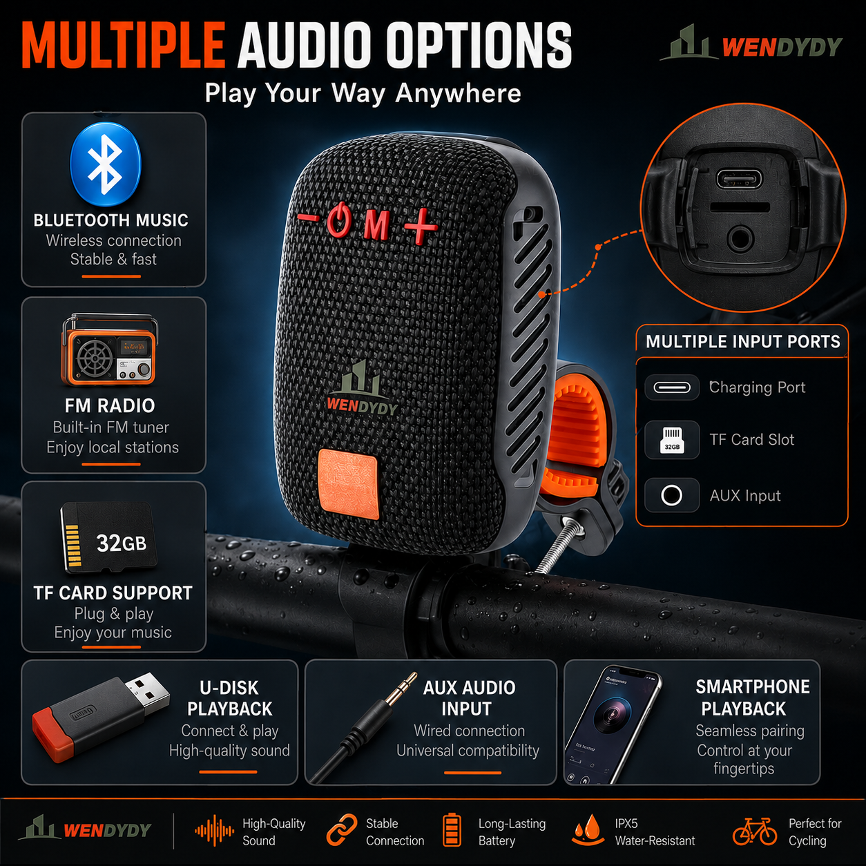 🥳SUPER OFFERTA 2026🥳💞50.000+ VENDUTI!🔥50% DI SCONTO! Cassa Bluetooth Impermeabile per Bici – IPX5, Stereo TWS, Vivavoce, supporto sicuro, 70m di portata. Goditi la musica mentre pedali! 🚲
